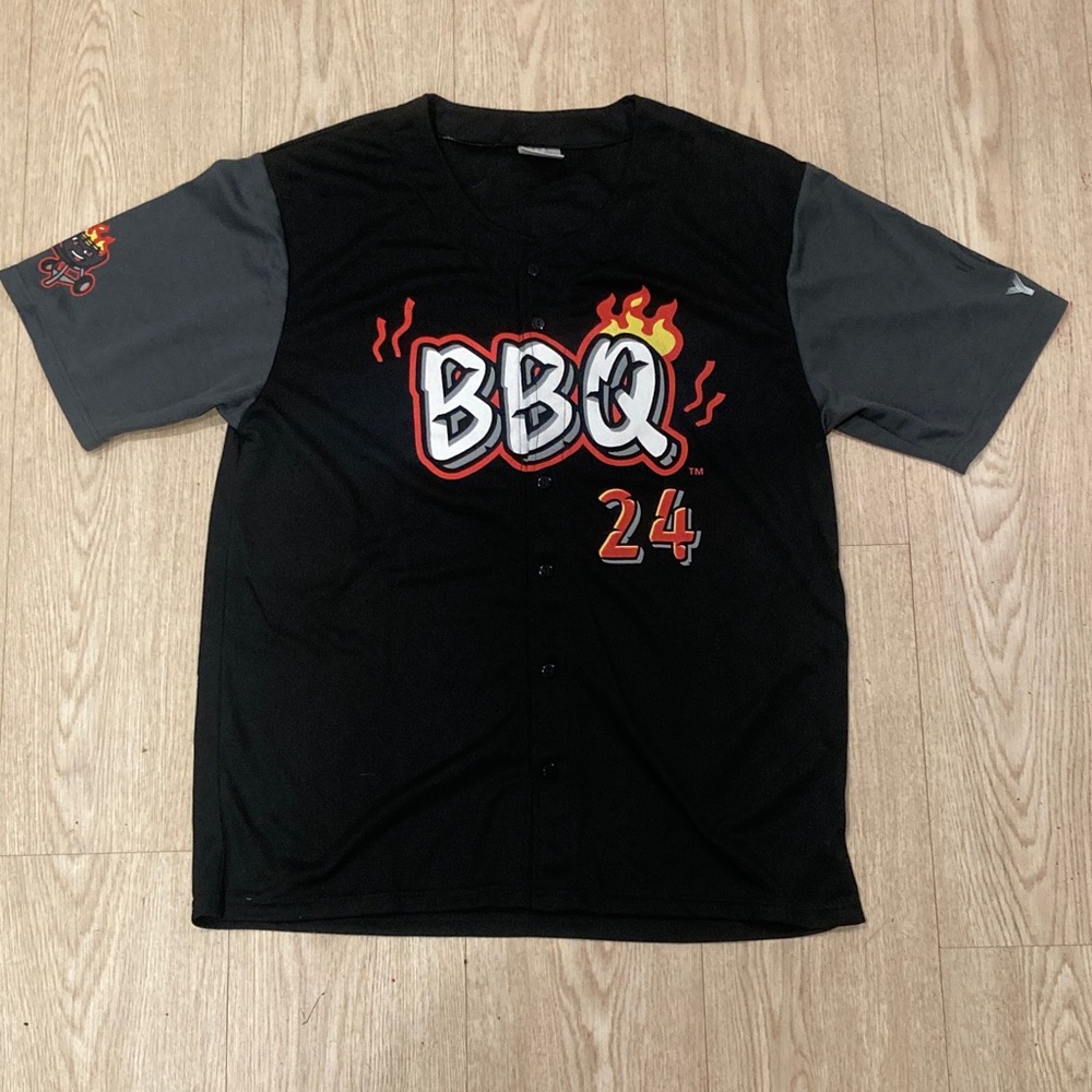 BBQ Graphic Short-Sleeve Baseball Jersey - Black & Gray
